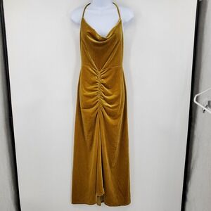 NWT Zarr Collection Gold Velvet Ruched Cowl Neck Maxi Dress 90s Supermodel Glam